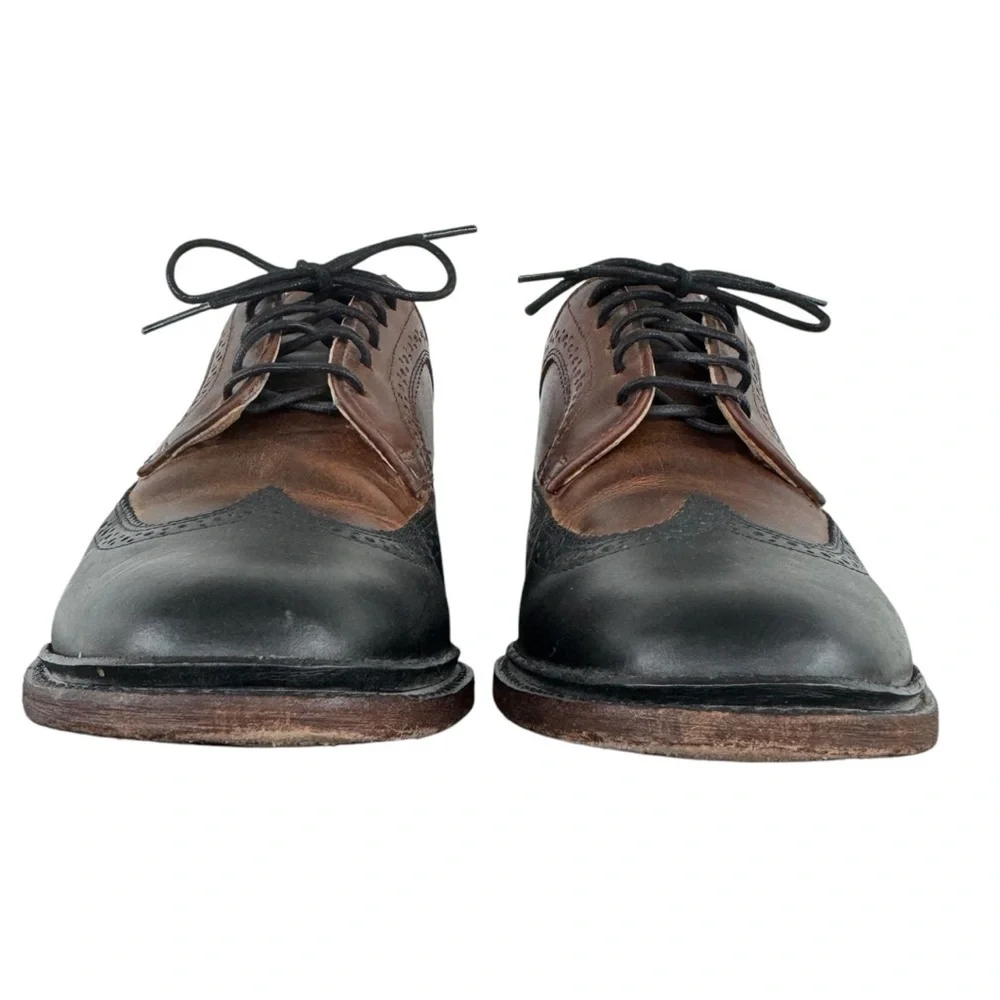 Frye Graham Wingtip Oxford Shoes Lace Up Leather Brogue Two-Tone Black Brown 9.5